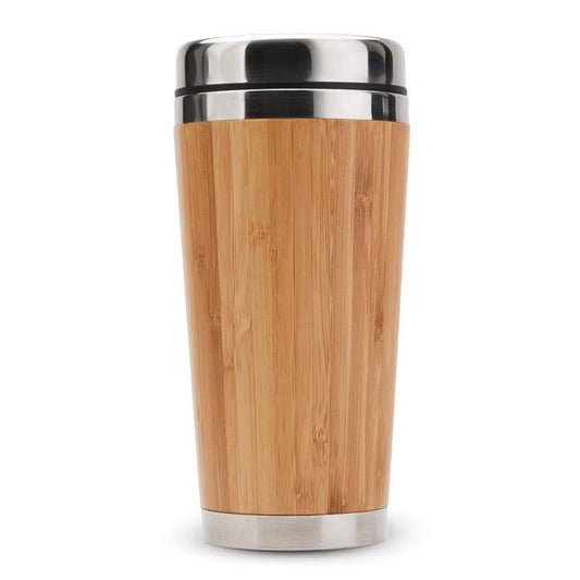 Bamboo Coffee Cup Stainless Steel Coffee Travel Mug with Leak-Proof Cover Insulated Coffee Accompanying Cup Reusable Cup