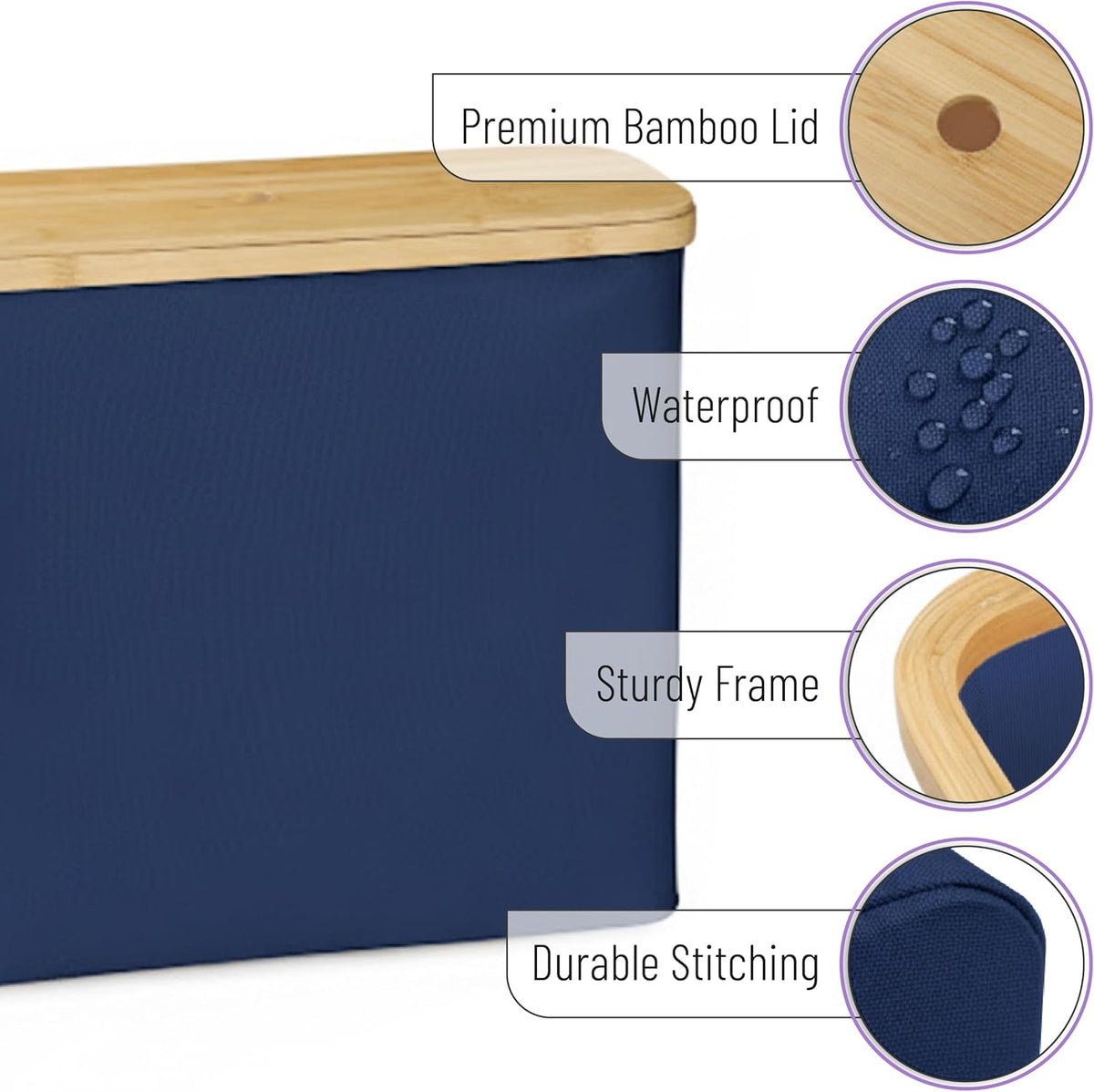 - Toilet Paper Storage with Bamboo Lid for 12 Rolls, Dark Blue, Waterproof Bamboo Toilet Paper Holder Basket
