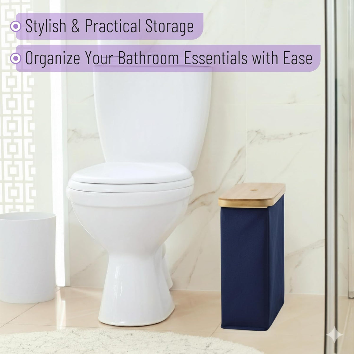 - Toilet Paper Storage with Bamboo Lid for 12 Rolls, Dark Blue, Waterproof Bamboo Toilet Paper Holder Basket