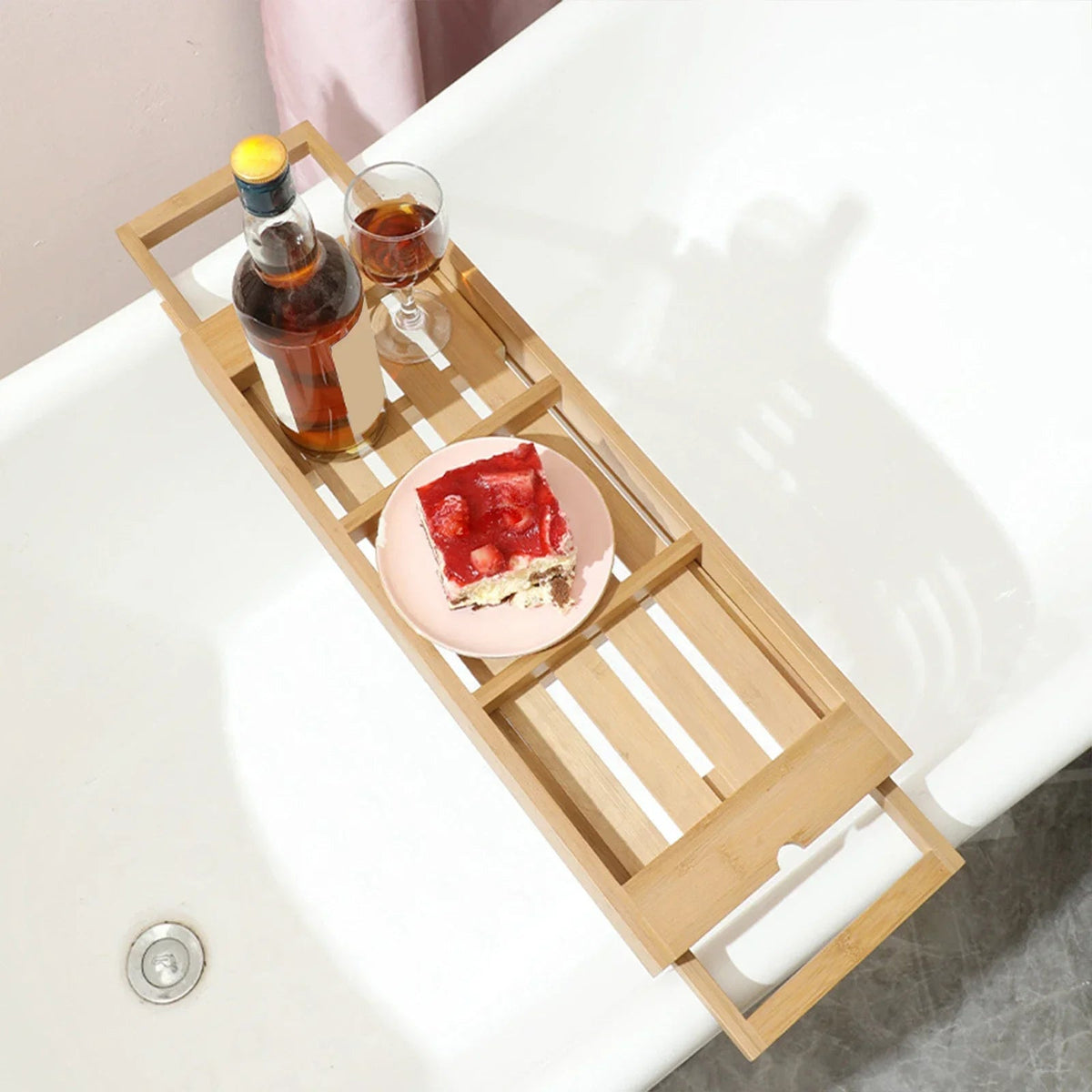 Bathtub Caddy Tray Expandable to 105Cm with Bamboo Book Stand and Soap Tray,